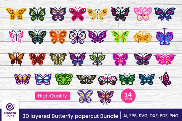 3D Layered Butterfly Bundle Papercut SVG: Elevate Your Designs
