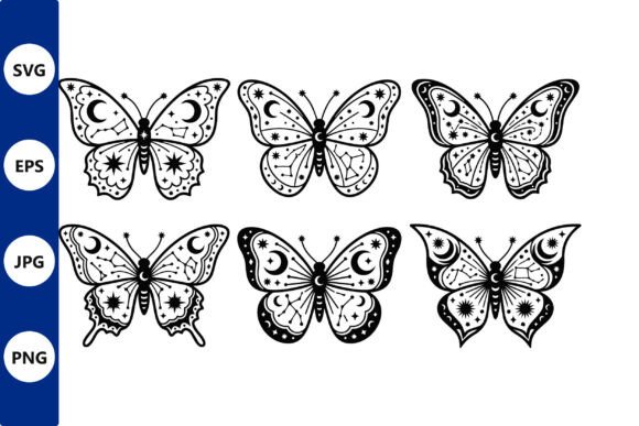 Butterfly Line Art Moon Stars: Cosmic Elegance for Your Projects