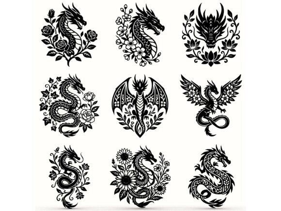 Floral Dragon Wall Art SVG + STL Bundle
